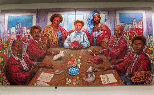 The "Black in Crimson in Black" mural pays homage to seven black luminaries on campus, both past and present. 