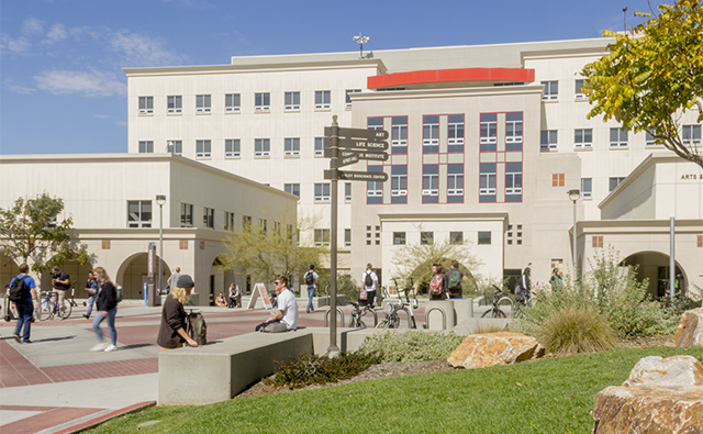 students outside the Arts and Letters building