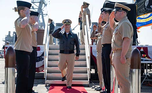.S. Naval Captain Ted Carlson saluted at his Change of Command ceremony March 17, 2023.