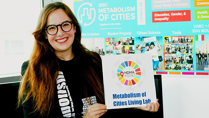 Adjunct Faculty Gabriela Fernandez, director of the SDSU Metabolism of Cities Living Lab, supervises big data research that localizes the 17 United Nations Sustainable Development Goals.