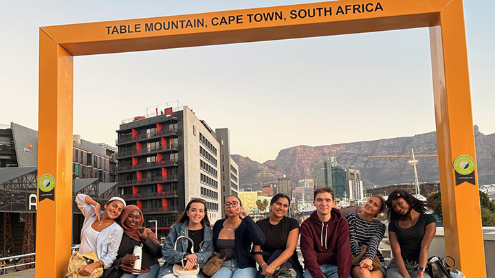 SDSU Mundt Peace Fellows spent seven weeks last summer in South Africa. From left, Noor Shatara, Rufaida Ahmed, Molly Hendricks, Kaisley Moreno, Meera Chavan, Austin Emery, Tori Stoddard, Lizzie Epps.