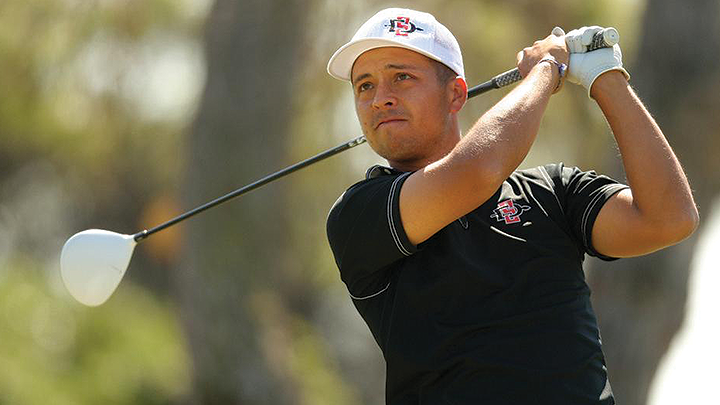 Former Aztec Xander Schauffele watches his ball take flight during collegiate play in 2015.